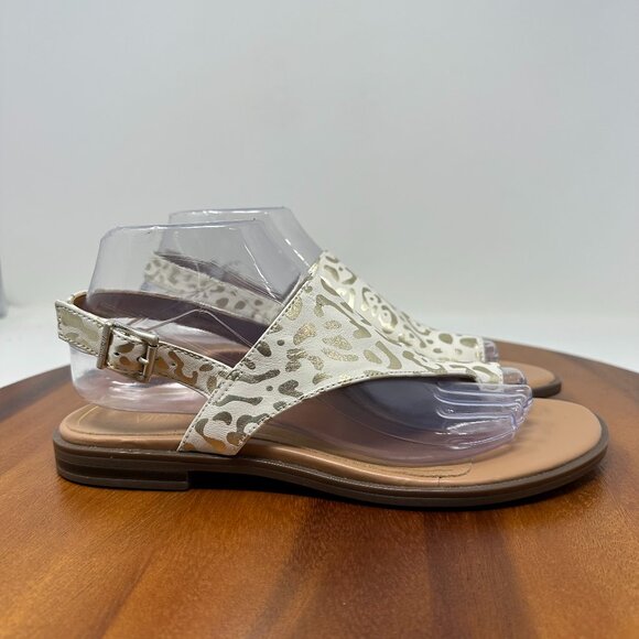 Vionic Ella Leather Thong Sandals White Leopard Size 8 - Picture 1 of 12